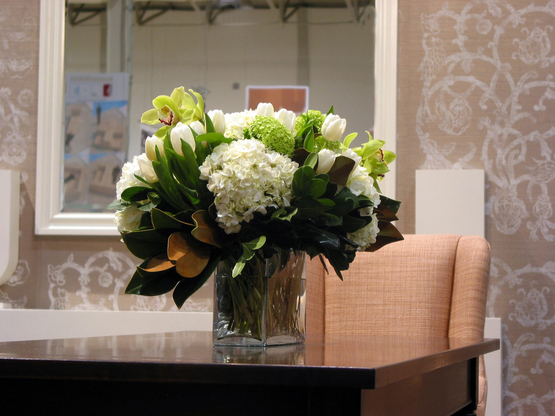 Bouquet of flowers on a table in a living room